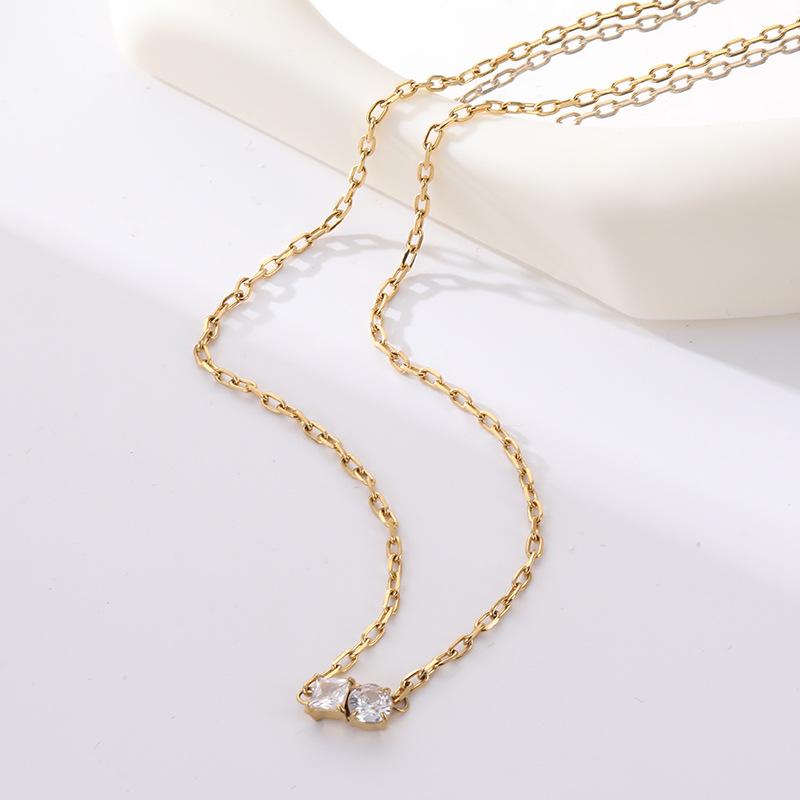 Korean And American Collarbone Chain Double Diamond Necklace Female Popular Personality Temperament Light Luxury Fashion Elegance Stainless Steel