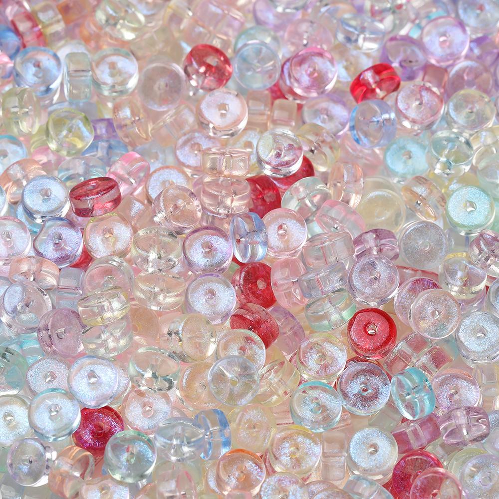 50pcs Glass Round Flat Wheel Beads Colored Loose Spacer Beads for DIY Jewelry Making Earrings Necklaces Bracelets Accessories