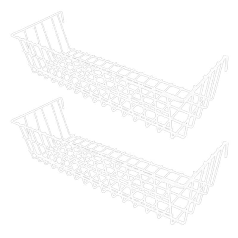Modern Iron Hanging Basket Shelf With White Grid Design For Efficient Wall Storage Organizers In Homes Bathroom Kitchen