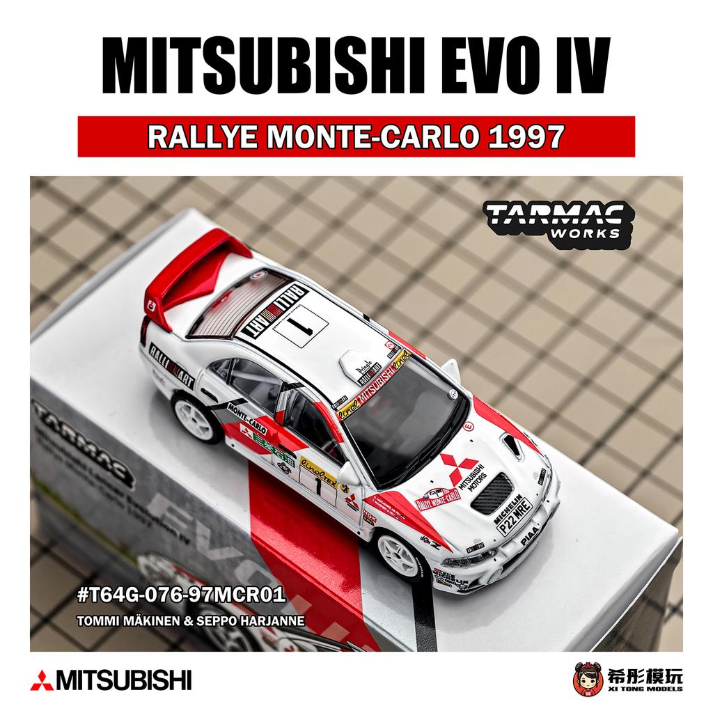 TARMAC WORKS TW Mitsubishi Lancer Evolution IV RALLYE MONTE-CARLO 1997 Roxy Car Alloy Model Miniature Diecast Collection Toys
