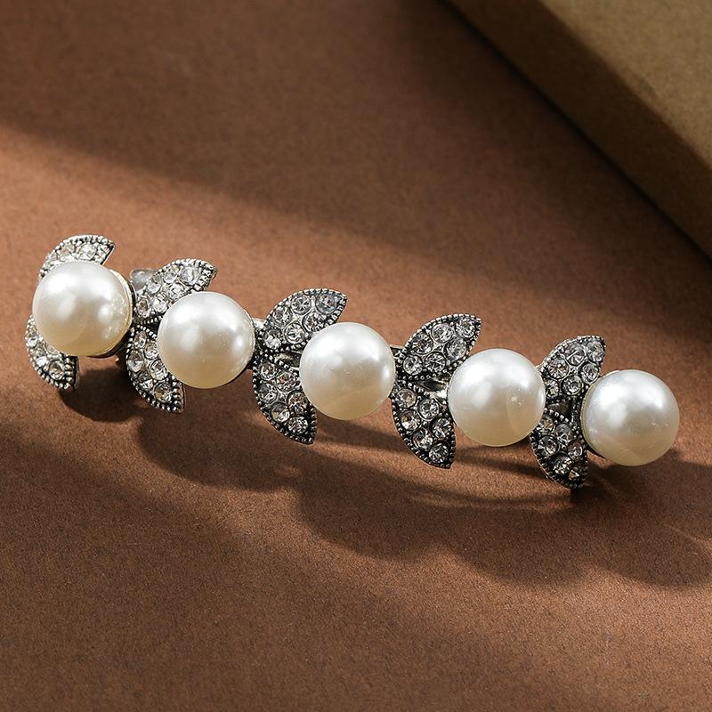 Korean-style Crystal Hairpin with Pearl Spring Clip Hair Accessory Headpiece