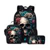 Neues Totenkopfmuster Dreiteiliges Set Rucksäcke für Jungen und Mädchen Beste Geschenke 2D Flach Cartoon Schultasche für Kinder
