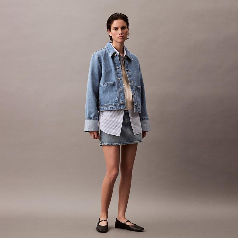 Calvin Klein Trendy Rolled Cuff Cotton Denim Jacket Women Jackets Light-Blue 44B742G