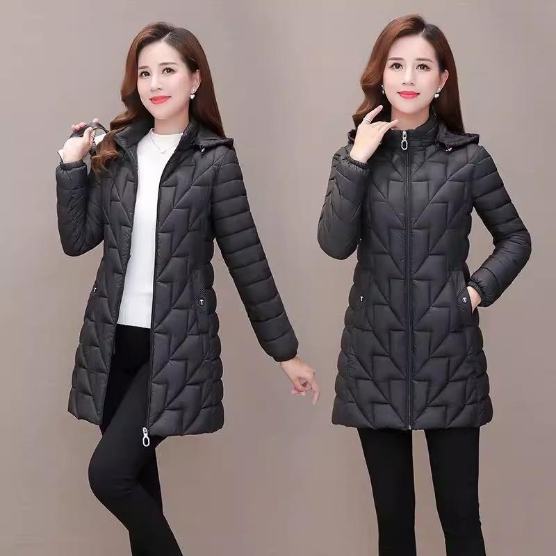 

Парка средней длины, легкая куртка, осеннее пуховое хлопковое пальто для мам, женское стеганое пальто, стеганое пальто, зимние парки, куртка XXXL чёрный