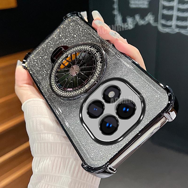 Note14pro Plating Rotate Gyro Holder Case On For Xiaomi Redmi Note 14 Pro Plus 14pro 4g 5g Silicone Stand Cover Mi Poco X7 X7pro