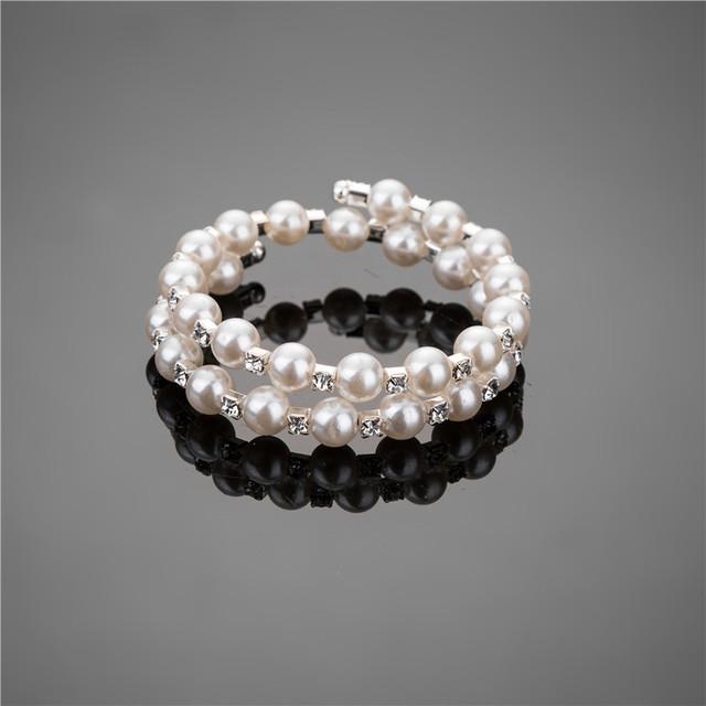 Bridal jewelry full diamond stretch bracelet, multi-layer pearl rhinestone winding spiral bracelet bracelet