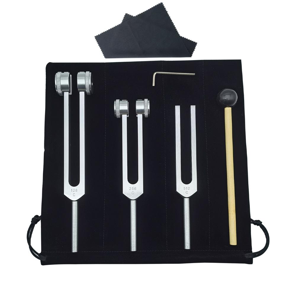 

Aluminum Alloy Tuning Fork Set: 128C, 256C, 512C Gold & Silver with Massage Base - 3 Pieces