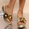 Fashion Women Slippers Summer New 2025 Woven Flower Sandals Outdoor Beach Wedge Slippers Casual Peep Toe Comfortable Shoes Slides Women