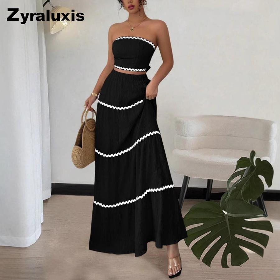 New Foreign Style Summer Vacation Casual Elegant Lace Long Dress Two-Piece Set