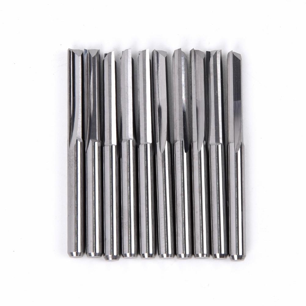 10pcs/ Set 1/8 Shank 2 Flutes Straight Slot Carbide End Mill CNC Router Bit Lot