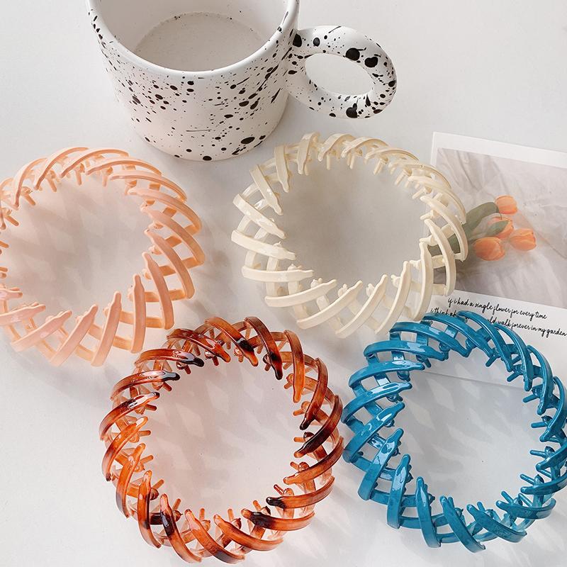 Pince à cheveux chignon en forme de nid d'oiseau en plastique extensible vintage géométrique pour faire des chignons, pinces à cheveux, support queue de cheval pour filles