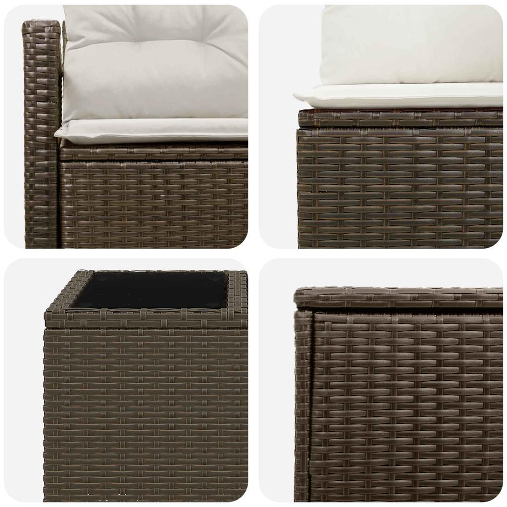 Sofa Set 8 Pieces Brown and Cream White Poly Rattan and Steel