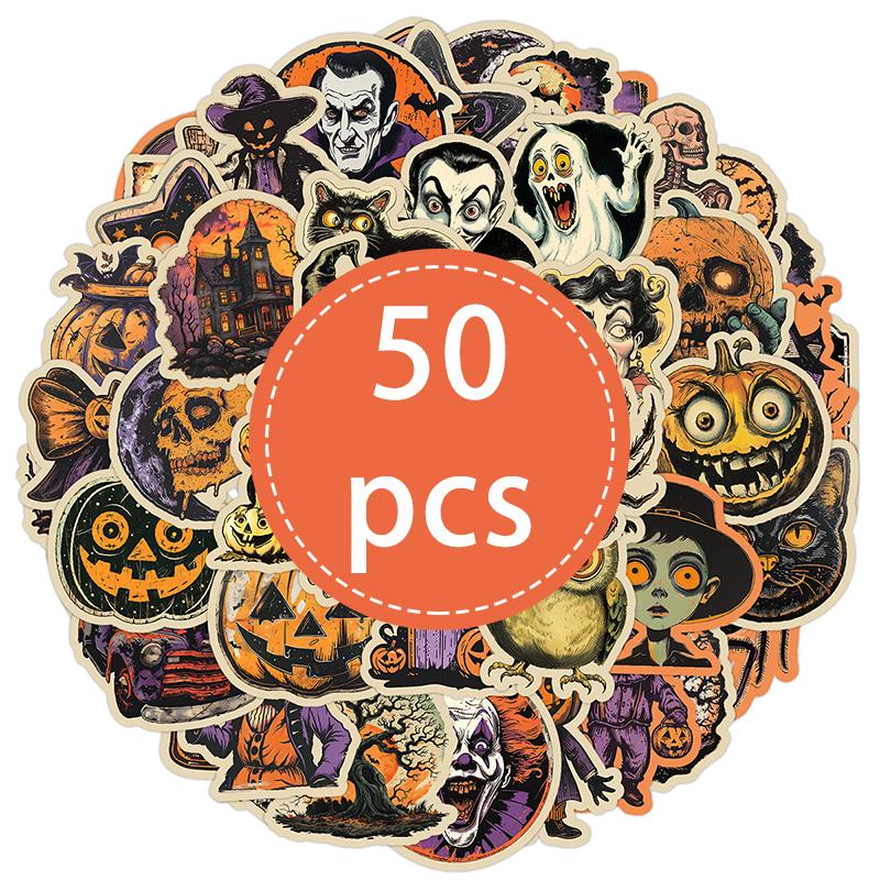 50PCS Non-Repeating Halloween Pumpkin Theme Stickers Halloween Crafts Party Gifts Sticker Waterproof Vinyl Laptop Water Bottle