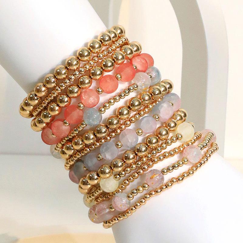 Retro Gold Multi-strand Bracelet Set: Contrasting Color Beaded Stackable Luxury Fashion Jewelry for Women
