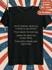 Black T-shirt with Golden text on a red, white, and blue striped background. Soft Breathable Casual Fashion Trendy Classic Stylish Crew Neck Short Sle