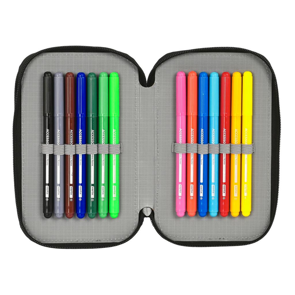 Schulmäppchen mit Zubehör El Niño Grün Bali Schwarz (12,5 x 19,5 x 4 cm) (28 Stück)