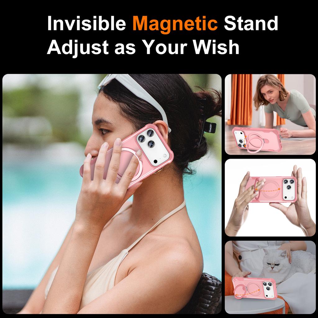 For iPhone 17 Pro Case Compatible with MagSafe Kickstand TPU+PC Shockproof Phone Back Cover