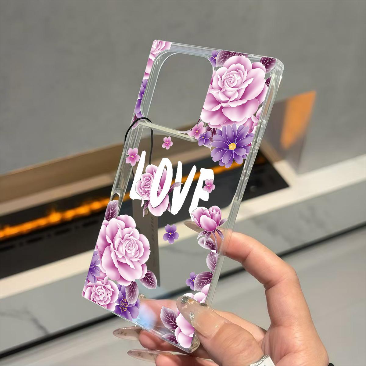 

Прозрачный квадратный чехол-трубка для защиты iPhone 13 12 11 14 Pro Max 15 Plus 16 ProMax, защита от окисления, чехол с узором из розовых роз iphone 15 ProMax