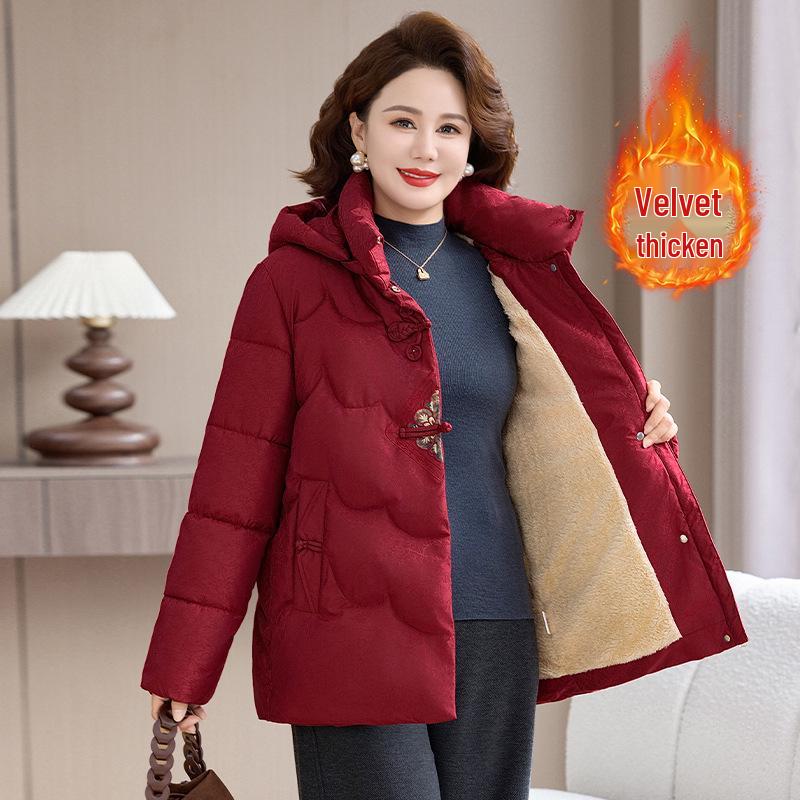 

Stylish Fleece-Lined Winter Cotton Jacket for Middle-Aged & Elderly Women XL (90-105 lbs) червоний