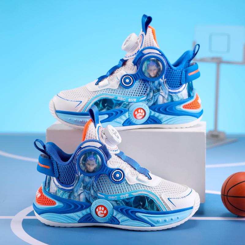 Nezha classmate children's basketball shoes summer new boys' single net hollow sports shoes medium and older children's breathable travel shoes