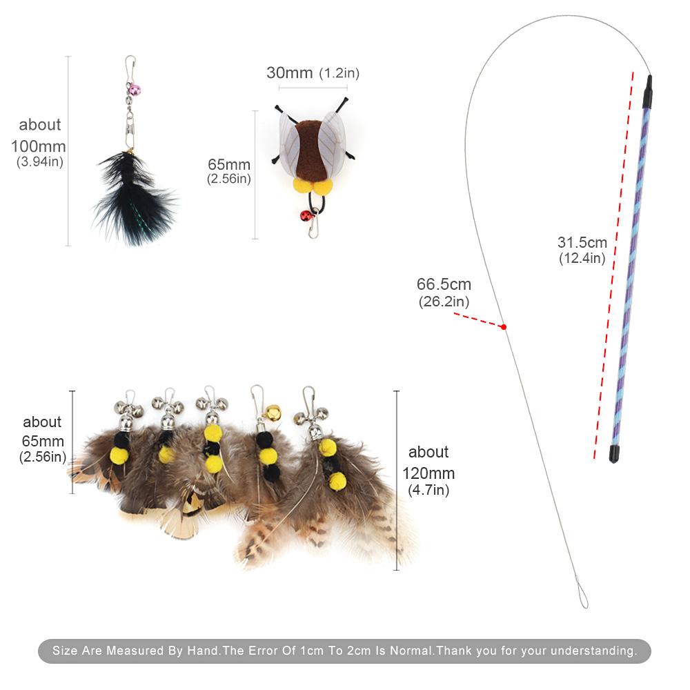 Plush Feather Artificial Insect Wire Rope Cat Teaser Stick Cat Toy Wand Pet Toy Rod