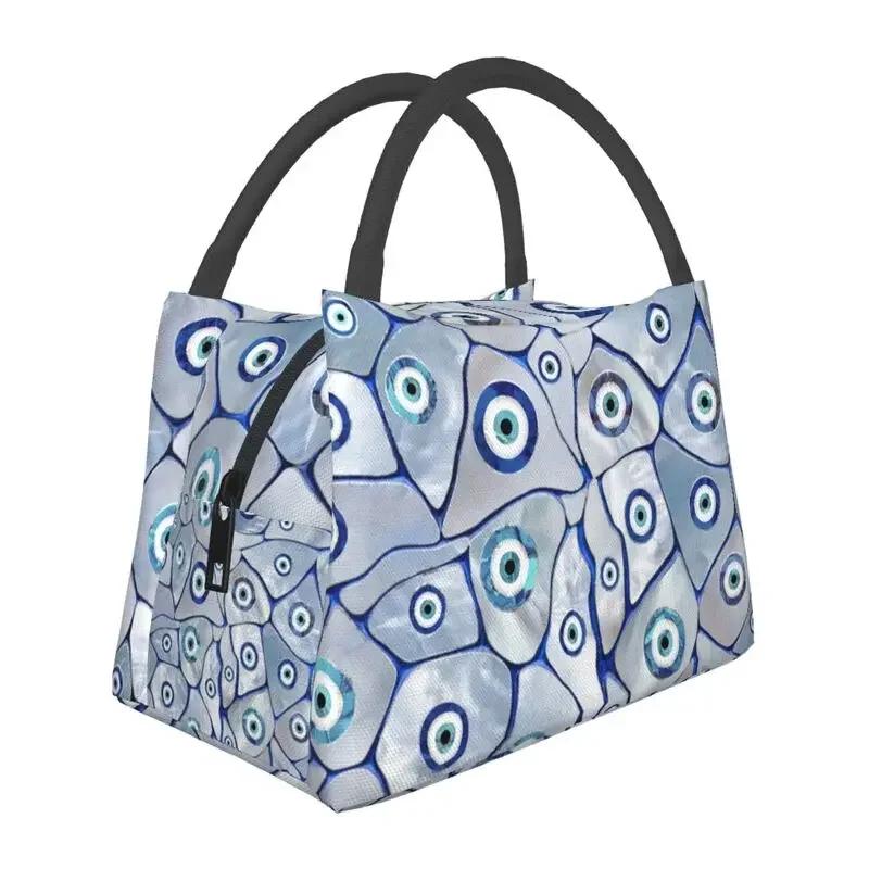 Mati Evil Eye Glass Sky Blue Meandros Patterns Resuable Lunch Box Multifunction Bohemian Cooler Thermal Food Insulated Lunch Bag