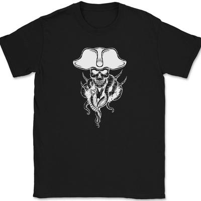 Pirate Skull T-Shirt Graphic Sea Captain Skeleton Gift Tee