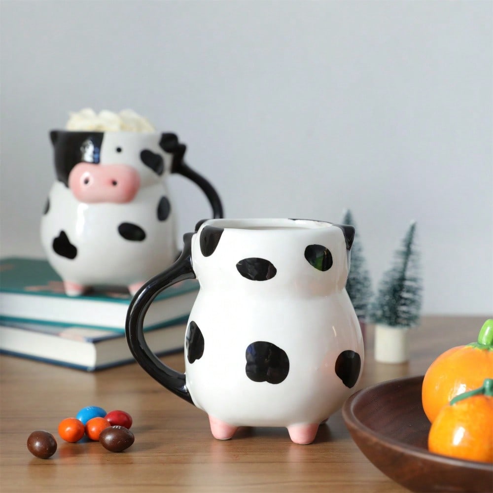 1pc Cute Cow Ceramic Mug, Handmade Large Capacity Milk Cup, Animal Themed Juice Cup, Birthday, Christmas, Valentine's Day Gift Back To School