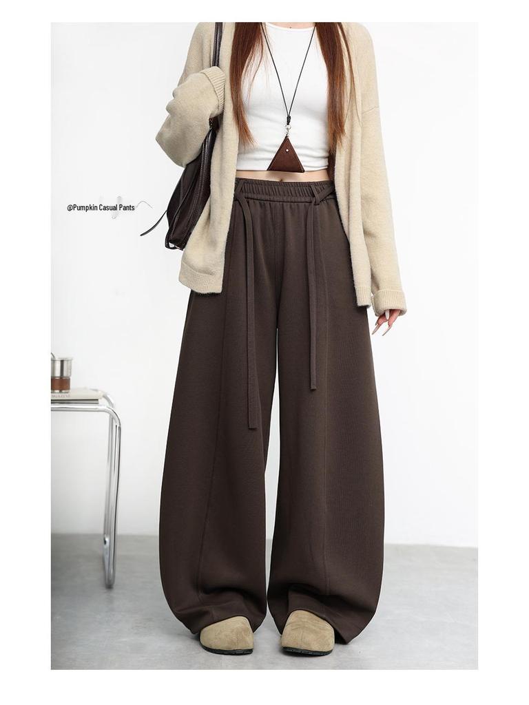 Premium Women's Cotton Wide-Leg Drawstring Pants - Versatile Fall/Winter Casual Wear