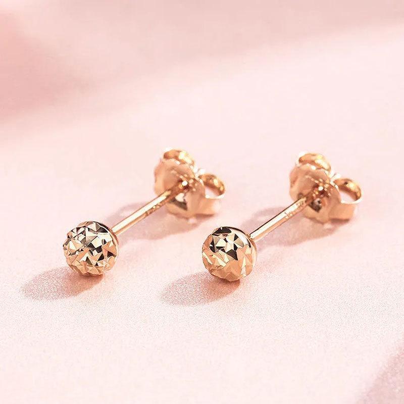Purple Gold Car Flower Round Bead Stud Earrings Are Small And Foreign Exquisite Rose Gold Bead Stud Earrings Jewelry.
