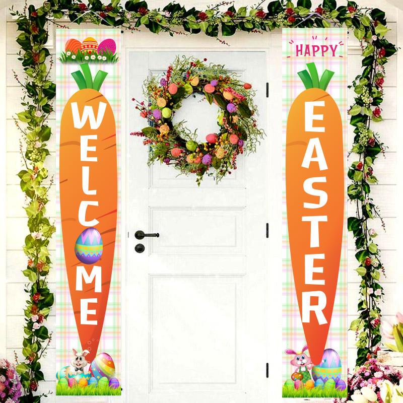 

Пасхальный антитетический куплет цветные яйца редис двор крыльцо украшения флаги висит пасхальный кролик