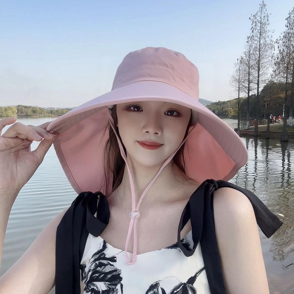 Big brim sun protection hat women's new face cover shawl UV protection summer sun cycling sun hat seaside