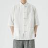 Chinese Style Mens Linen Summer Shirt Retro Stand Collar Half Sleeve Chinese Kong Fu Suit Men Hanfu