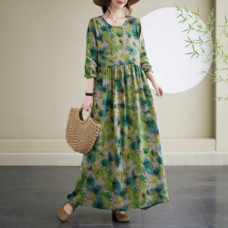 Round Neck Vintage Long Flesh Covering Dresses