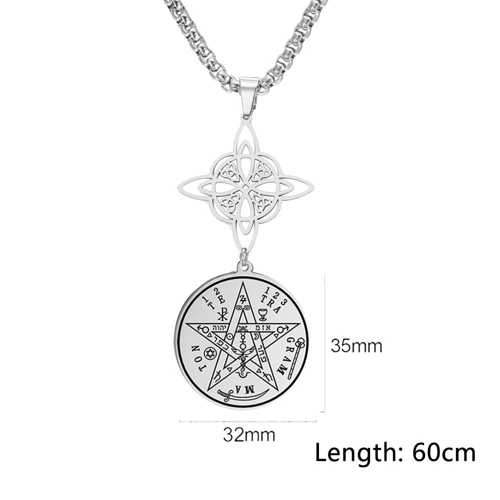 1/32*35CM Witch Knot Pentagram Tetragrammaton Necklace Stainless Steel Amulet Jewelry for Men Women