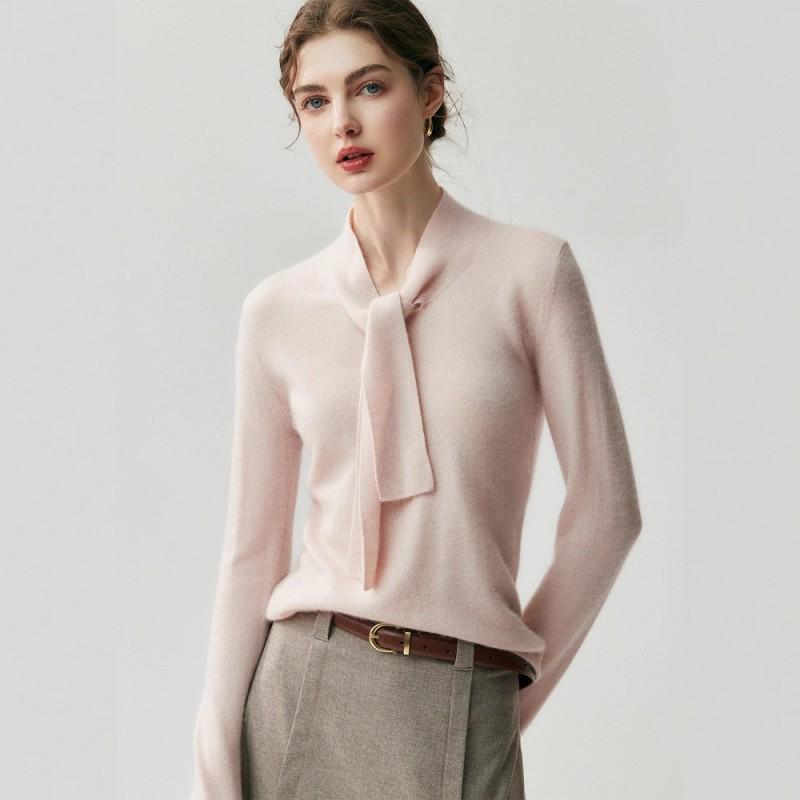 Womens Cashmere Blend Knit Sweater With Scarf Collar Loose Fit Slimming Top