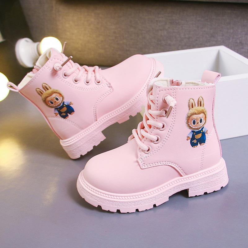 

Детские мультяшные модные короткие ботинки для детей младшего и среднего возраста, осенне-зимние ботинки из бархата и хлопка и кожи в британском стиле для мальчиков 33 розовый