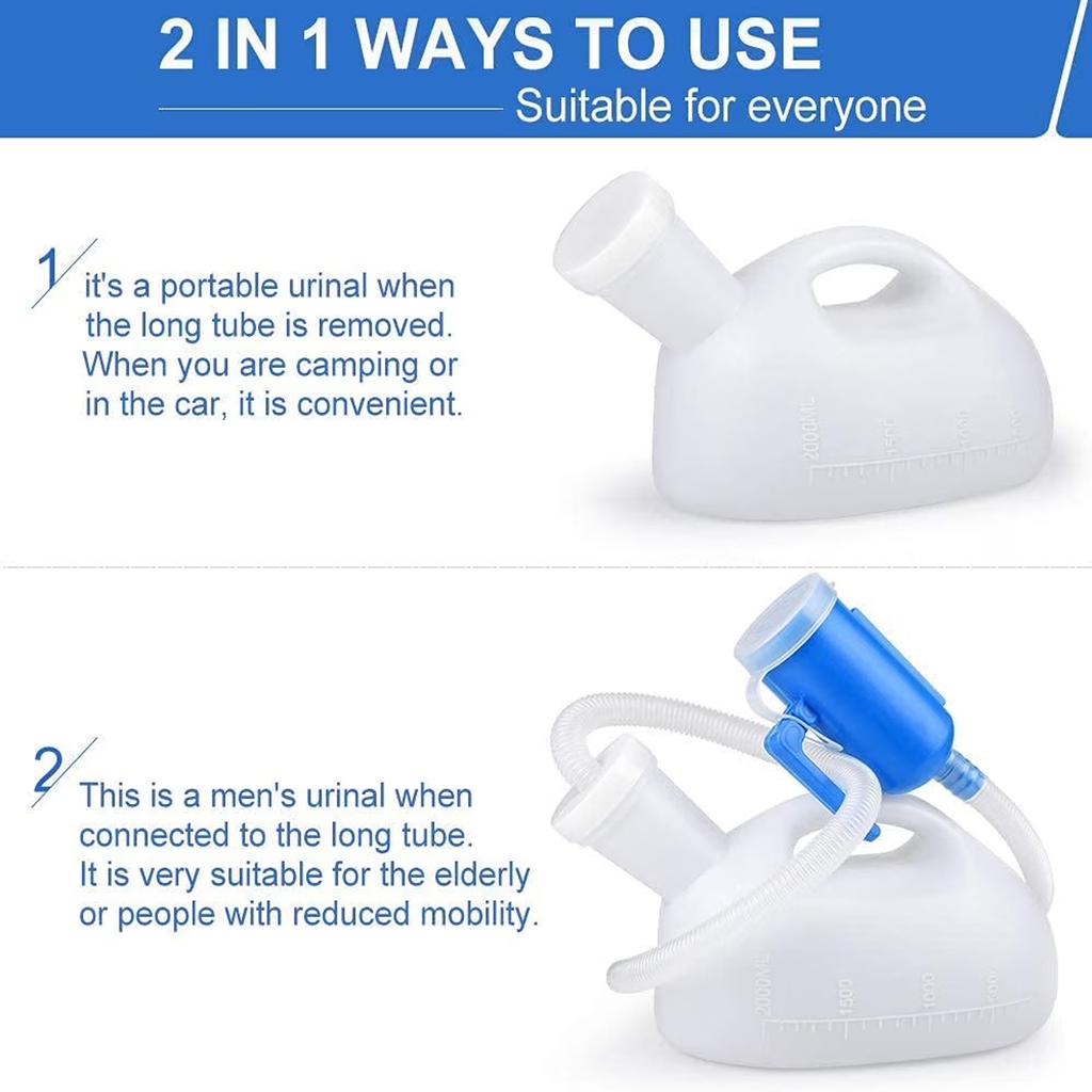 Large Capacity Male Portable Urinal with Extended Tube and Secure Lid for Home Bedridden Patient Use and Thickened Handle Design