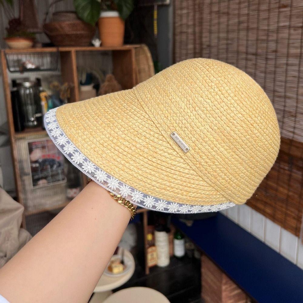 Weave Lace Straw Hat UV Protection Sunscreen Hat Elegant Outdoor Visor Cap  Travel