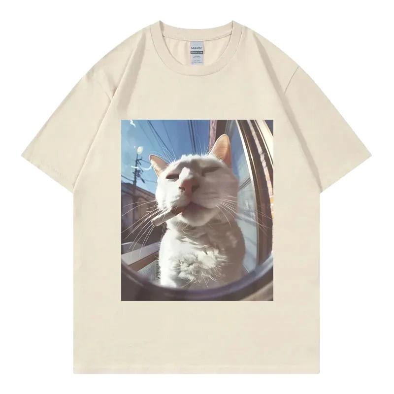 2026 SpringSummer Fun Smoking Cat Emoji Pattern Y2KT Hoodie Fashion Casual ShortSleeved TShirt
