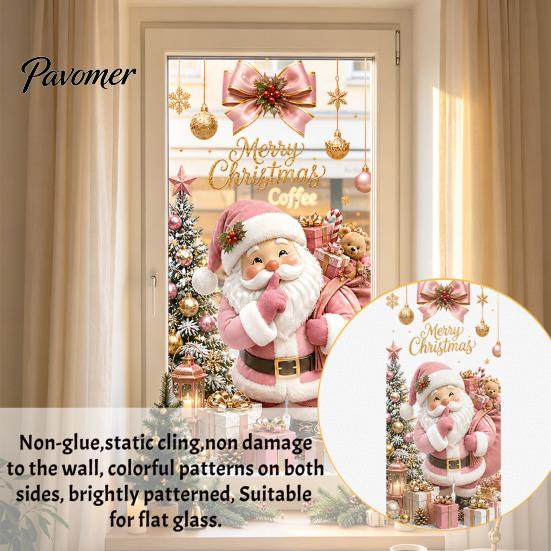 Santa Snowman Elk Stickers Christmas Window Clings, Cute Penguin Reindeer for Holiday Glass Clings Glass, Reusable Static PVC Decal Party Store Decor
