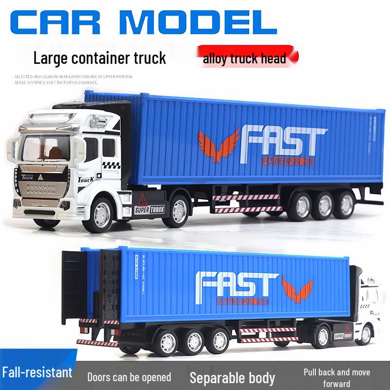 Camion Container Mare din Aliaj Jucărie - Tractor de Inginerie pentru Copii cu Semiremorcă și Model de Mașină Mică