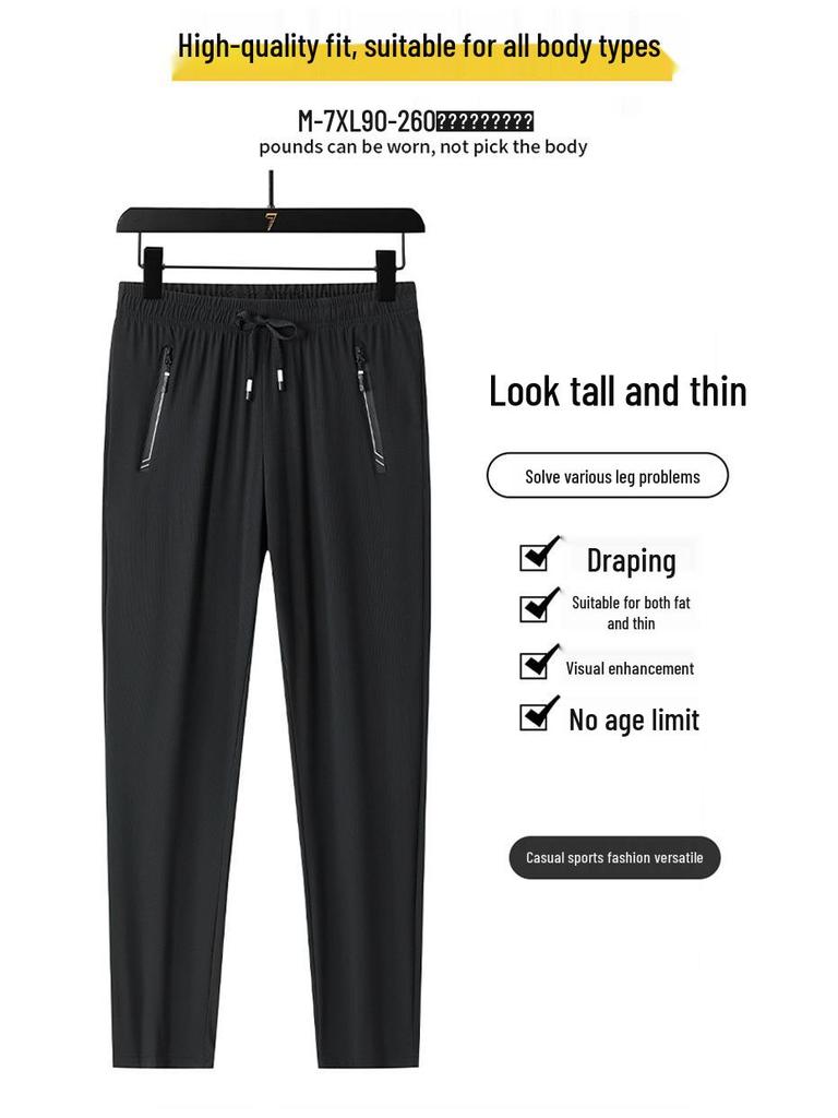 Pánské letní ledově hedvábné rychleschnoucí lehké kalhoty s elastickým pasem