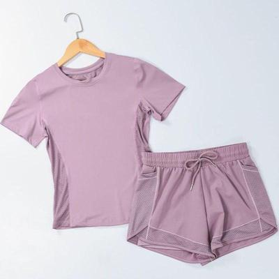 Women's Breathable Quick-Dry Yoga & Running Set: Short Sleeve, Two-Piece Fitness Wear for Summer