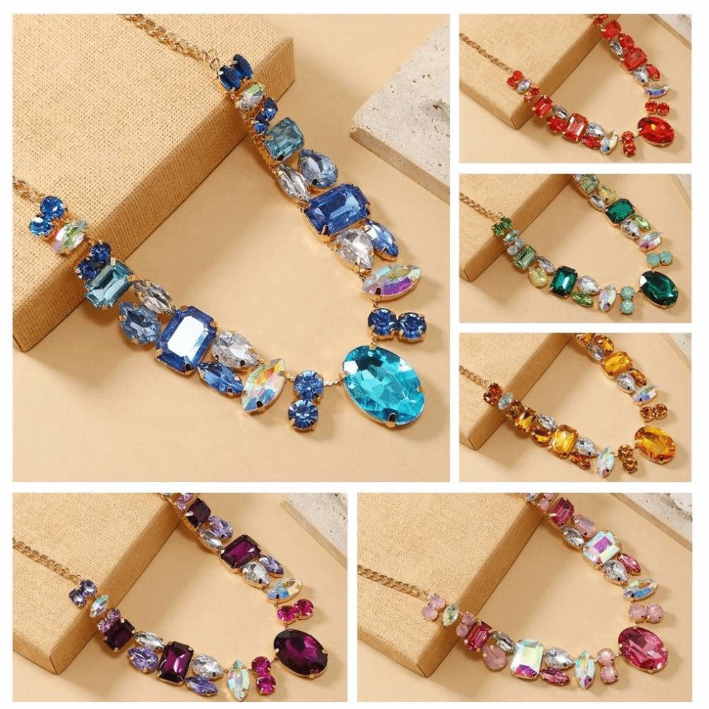 Decoration Vintage Chunky Necklace Charm Exaggerated Necklace Rhinestone Necklace  Gifts