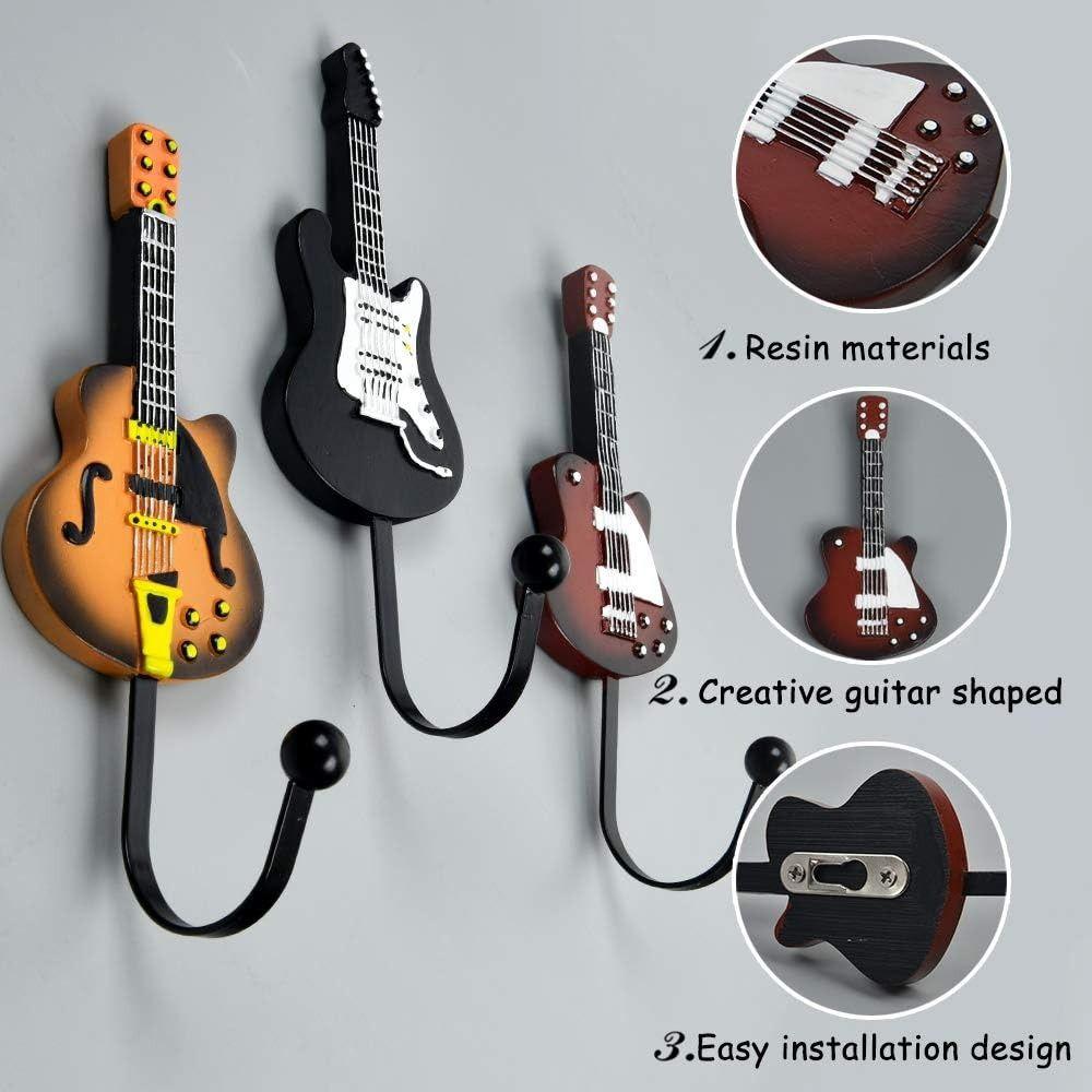 Väggmonterade Gitarrformade Krokar Vintage Stil Kraftig Personlighetskrok Metall Harts Rostbeständig Gitarrhängare