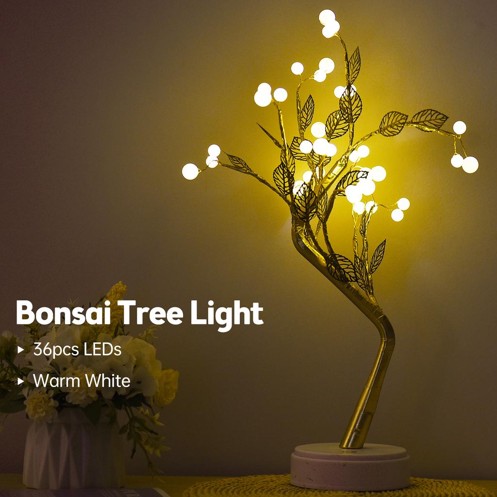 Artificial Tree Light for Home Decor Indoor 36 Light Golden Leaves Tree Lights USB and Battery
