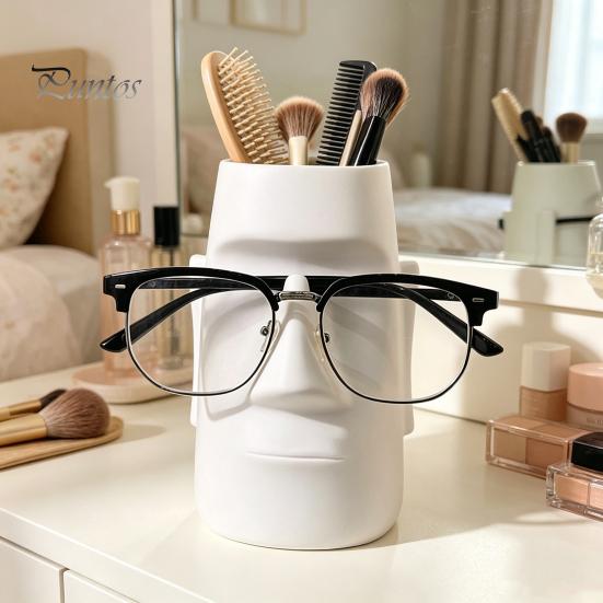 Creative Desktop Storage Abstract Face Statue Eyeglass Holder And Pen Holder, Modern Art Home Office Organizer Desk for Office, Decor, Makeup