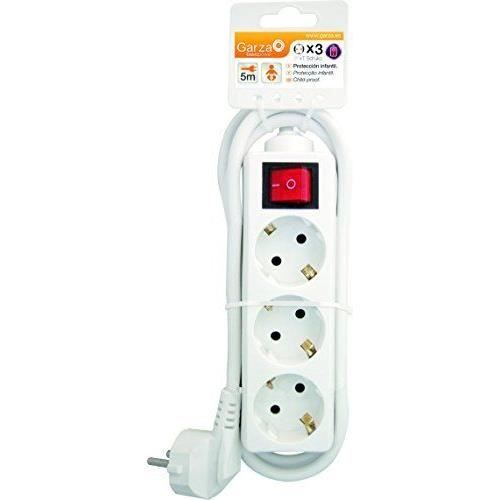 Garza Power- Multiprise Basic De 3 Prises Schuko, câble 1.5 Mm X 5 M, Blanc - 420020