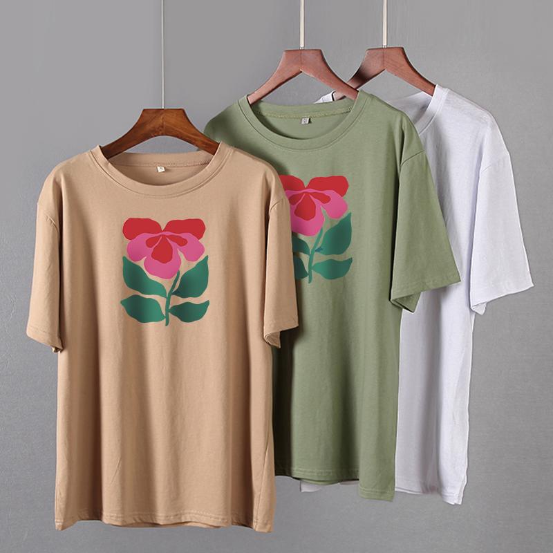 Hirsionsan Harajuku Blommig T-shirt Dam Sommar Chic Goth Kläder Abstrakt handritad grafisk T-shirt Lösa bomull Damöverdelar